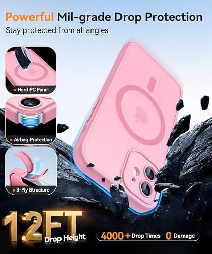 CANSHN Magnetic Compatible with iPhone 12 Case(6.1 Inch), Upgraded [Full Camera Protection] [Compatible with Magsafe] [Translucent Matte] Shockproof Protective Phone Case Cover,Pink thumbnail 6