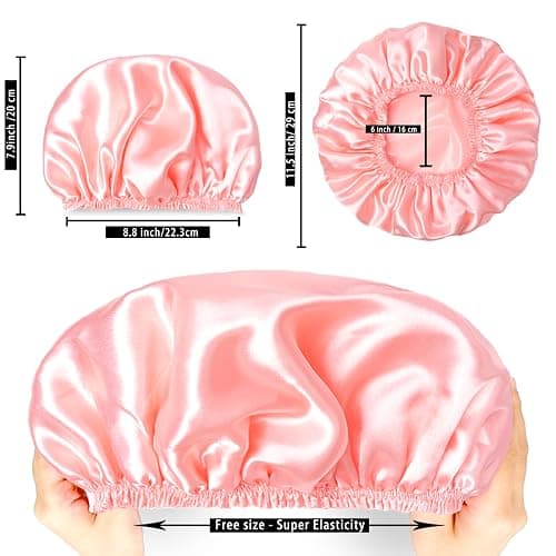 Shower Caps for Women, 4 PCS Elastic and Reusable Bath Caps, Double Layers Shower Cap Reusable Waterproof, Bathing Shower Caps, Environmental Bath Hair Protection Cap - Solid Color B thumbnail 3