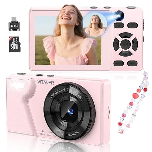 4K Digital Camera with Front Rear Lens, Autofocus and 32G Card, Metal Shell | Built-in 2000mAh Battery, Non-Slip Handle,64MP with Flash, 2.8" Screen, 18X Zoom for Beginner Teens Adult, Party,Travel, Pink - Image 1