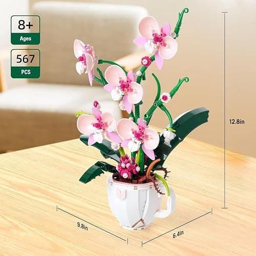 Pink Orchid Flower Building Set,Compatible with Lego Botanical Decor 567PCS | Elegant Plant floral decor and gift for women,moms and flower lovers on Valentine's Day,Mother's Day,birthdays and Christmas. thumbnail 3