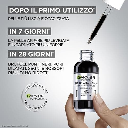 Garnier Siero Anti-imperfezioni, Per Pelle Grassa, Impura e Mista,Contrasta Punti Neri e Brufoli, Formula Vegana* con 4% [Niacinamide + AHA + BHA], Siero Pure Active AHA+BHA con Carbone, 30 ml thumbnail 4