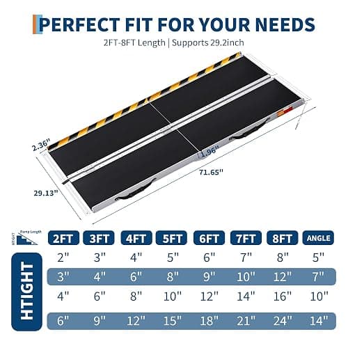 Aluminum Portable Wheelchair Ramp Folding Ramp w/Non-Slip Surface, Threshold for Home Steps, Scooter for Car, Doorways, Curbs & Stairs, 600 Lbs Capacity thumbnail 2