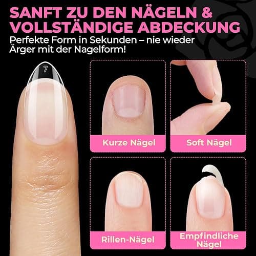UNA GELLA Kurze Mandel Nail Tips, 504 Stück Nageltips Almond Tips für Gelnägel Soft Gel Nagelspitzen Full Cover Nails Tips für Acrylnägel, Nagelkunst & DIY Nagelstudio zu Hause 12 Größen thumbnail 9