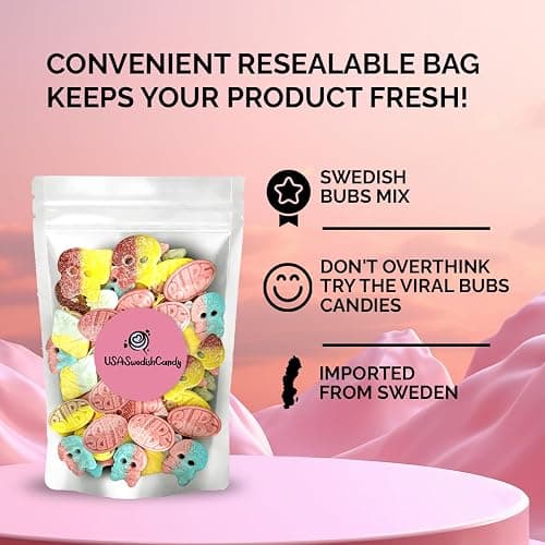 Bubs Swedish Candy Mix (1/2 Pound) - Ovals, Skulls, and Tutti Frutti, Sweet and Sour Swedish Gummies - Best Vegan Candy - Bubs Godis From Sweden thumbnail 3
