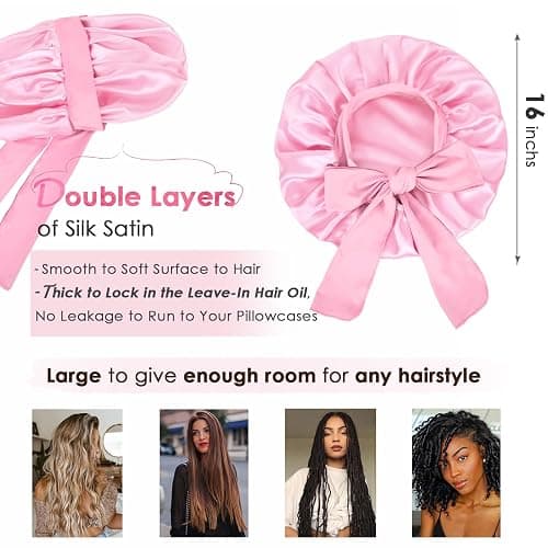 YANIBEST Silk Bonnet for Sleeping Women Adjustable Double Layer Satin Bonnet Reduce Friction Prevent Frizz Natural Curly Hair thumbnail 2