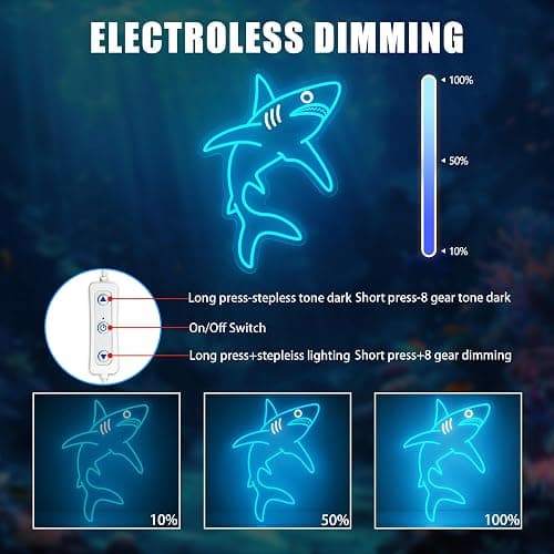 ACOPAEY Shark Neon Sign, Dimmable Ocean LED Neon Lights for Wall Decor, Animal Room Decor for Bedroom, Boys Room, Gaming Room, Man Cave, Gifts for Shark Lovers Gamers, USB Powered, 12.0 x 16.6 Inches thumbnail 4
