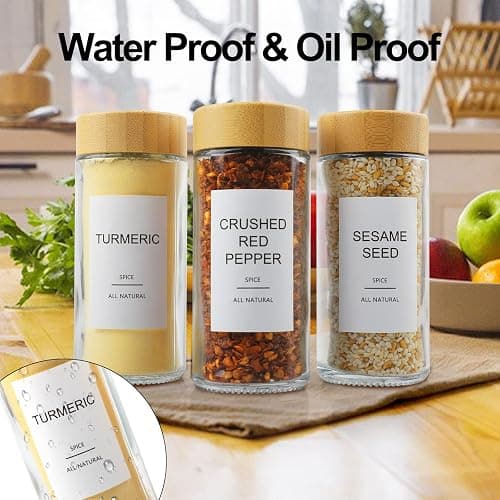 AISIPRIN Glass Spice Jars with 398 Labels-4oz 24 Pcs,Round Seasoning Jars with Bamboo Airtight Lids,Spice Container Set -Shaker Lids, Funnel,Brush and Marker Included thumbnail 6