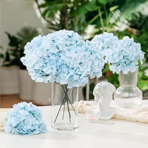 Auihiay 10PCS Hydrangea Artificial Flowers, Faux Blue Flowers | for Wedding Centerpieces, DIY Bouquets, Bridal Shower, Floral Decor Home Decoration with Stems thumbnail 2