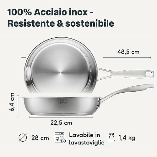 SILBERTHAL Padella acciaio inox 28 cm - Induzione gas e forno 400ºC - Senza rivestimento 18/10 - Triplo fondo thumbnail 2