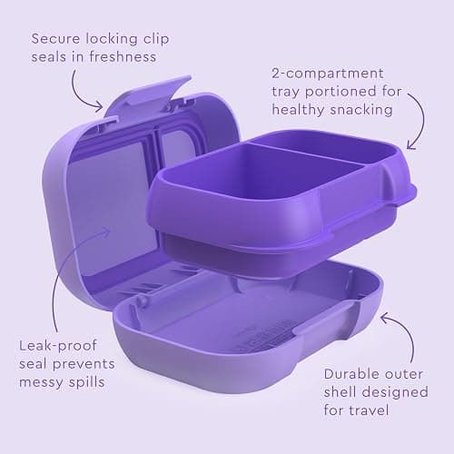 Bentgo Kids Snack - 2 Compartment Leak-Proof Bento Box Container for Snacks and Small Meals, Easy-Open Latch, Dishwasher Safe, BPA-Free for School, Daycare, & Sports - Ideal for Ages 3+ (Purple) thumbnail 6