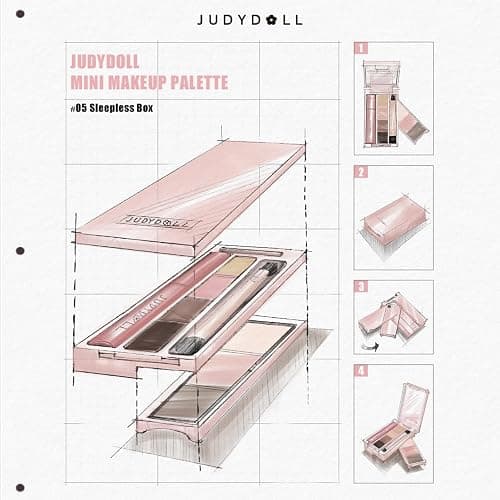 JUDYDOLL Portable Makeup Palette - All-in-One Face Makeup Kit, Contour & Highlighter for Warm & Cool Skin Tones, Travel-Friendly Cosmetic Palette (05 Sleepless Box (with Liquid Lipstick)) thumbnail 2