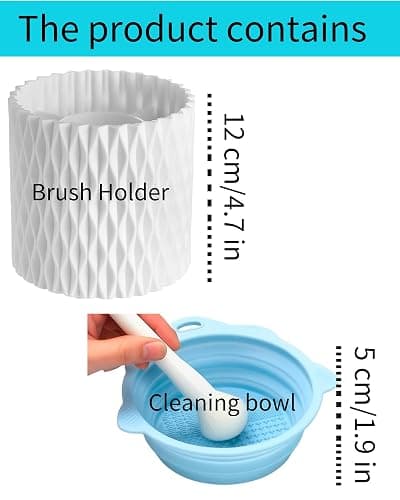 YLYZ Makeup Brush Holder with Cleaning Bowl, Makeup Brush Cleaner Mat Make up Brush Organizer Cosmetic Display Cases, Hair Brush Holder for Vanity, White thumbnail 3