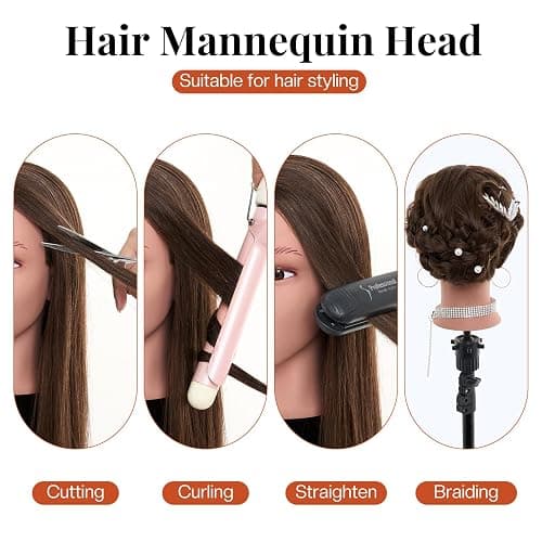 20" Mannequin Head Human Hair,100% Real Hair Mannequin Head,Cosmetology Human Hair Mannequin Doll Head for Hair Styling,Practice Braiding Styling Head with Table Clamp Suitable for Hair Extensions thumbnail 3