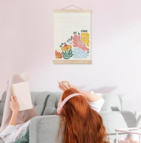 SPBL&L Boho Floral Mental Health Wall Art Poster Hanger Frame, One Step at a Time Motivational Quote Hanging Canvas Pictures Prints Wall Decor for Therapy Counselor Office, 12x16 Inch thumbnail 2