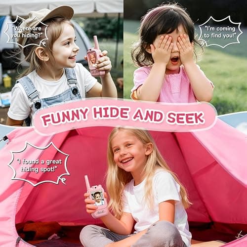 Video Walkie Talkies for Kids, Handheld 2 Pack Rechargeable Video Intercom Kids Walkies Talkies, Indoor Outdoor Toys for Family Games, Outside, Camping, Hiking for Boys Girls Ages 3-12 (Pink/Pink) thumbnail 4
