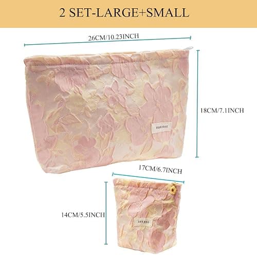 getgto 2 Pcs Makeup Bags, Large Cosmetic Bag Travel Toiletry Bag Organizer for Women, Embroidery Craft, Floral Makeup Bag Small Cosmetic Pouch Purse with Zipper Gifts for Girls Teen thumbnail 4