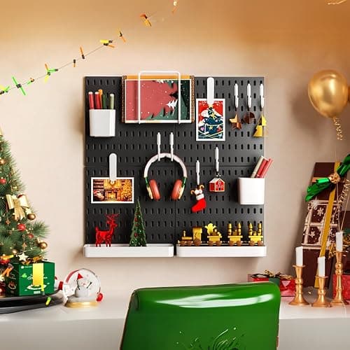 Keepo Pegboard Combination Kit, Pegboards and Accessories Modular Hanging for Wall Organizer, Crafts Organization, Ornaments Display, Nursery Storage, Peg Board (Black, 22″×22″) thumbnail 4