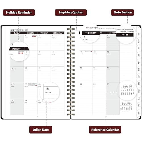 Daily Planner 2025-2026, July 2025 - June 2026 Planner, Hard Cover Calendar Planning Book with Tabs, Notes Pages, 6.3" x 8.4", Academic Weekly＆Monthly School Organizer for Students Teachers, Black - Black thumbnail 2