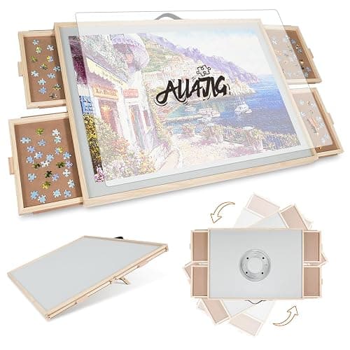 ALL4JIG 1500 Pieces 2-in-1 Tilting & Rotating Puzzle Board for Adults Gifts, Wooden Jigsaw Puzzle Table with 4 Drawers, Portable Board with Lazy Susan and Cover, 25.2" x 34.2" - Image 1