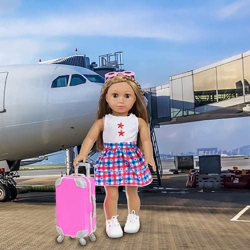 ZQDOLL American 18 inch Doll Clothes and Accessories - Travel Suitcase Play Set Including Suitcase Clothes, Shoes, Sunglasses, Camera, Unicorn Pillow, for 18 inch Doll(No Dolls) thumbnail 2