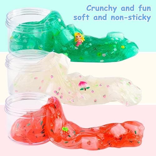 9 Pack Christmas Jelly Cube Clear Fluffy Slime Making Kit Party Favor, Crunchy Crystal Slime Charms for Girls and Boys, DIY Birthday Boba Slime for Kids, Bag Fillers Soft Non-Sticky Stress Relief Toys thumbnail 7