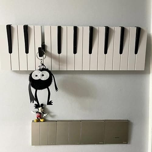 Whbbbj Piano Key Hook, Creative Piano Hangers Entry Door Hooks, Rustic Wall Hooks, Hanger Rack Keyboard Towel Coat Umbrella Bag Wood Shelf, Piano Shape Artistic Hook, Wood Shelf (Size : 9 Hooks) thumbnail 2