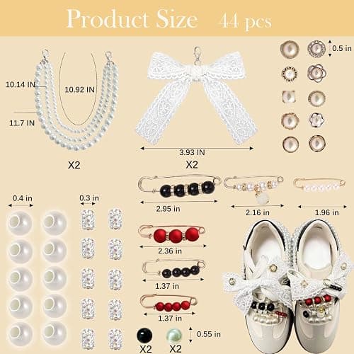 Lospfo 44PCS Shoe Charms for Sneakers Rhinestone Charms for Women Peals Beaded Chain for Shoes DIY Cute Bow/Clips/Jewelry/Pins Shoelace Charms Decoration Shoe Accessories for Gift thumbnail 6