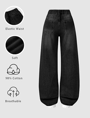 Peakpride Girls Baggy Jeans Wide Straight Leg High Elastic Waisted Denim Pants Fashion Y2k Boyfriend Skater Streetwear thumbnail 5