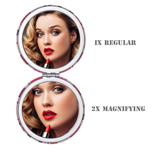 Quality Compact Vanity Mirror Gifts for Girls Women Beauty, Stylish Travel Folding Makeup Mirrors for Wallet Purse Pocket Handbag, Portable Double-Sided Magnifying Cosmetic Mirror, Bright Red thumbnail 6