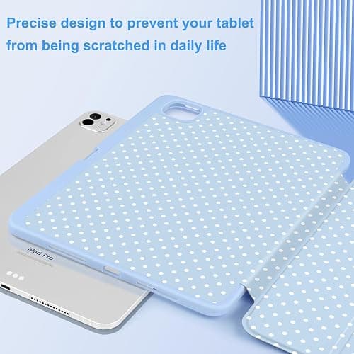 MEEgoodo Case for M5 iPad Pro 11 inch 2025/M4 iPad Pro 11 inch Case 2024, Tablet Cover with Trifold Stand & Pencil Holder & Auto Wake/Sleep & Soft TPU Back Cover, White Polka Dot & Blue thumbnail 7