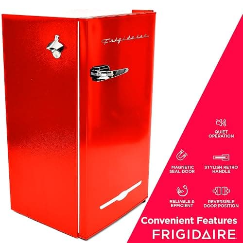 Frigidaire Retro Compact Fridge with Chiller, 3.2 cu ft Countertop Fridge with Built-In Bottle Opener, Compact Refrigerator for Office, Bedroom, Dorm Room or Cabin - 16.5" D x 19" W x 31" H (Red) thumbnail 4