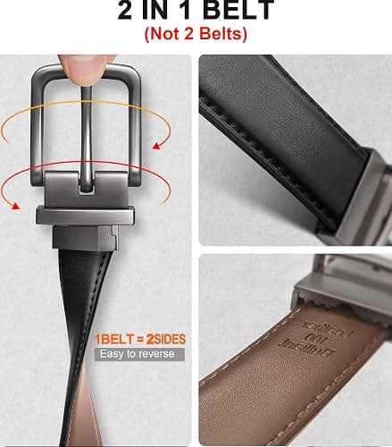 BULLIANT Men's Belt,Reversible Belt Adjustable For Gift Men 1.25”-Cut For Fit-2 Sides in 1 Belt(Not 2) thumbnail 2