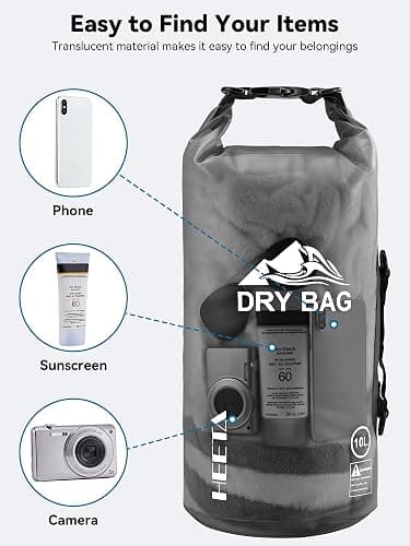 HEETA Dry Bag Waterproof for Women Men, 5L/10L/20L/30L/40L Roll Top Lightweight Dry Storage Bag Backpack with Phone Case for Travel Swimming Boating Kayaking Paddle Board Camping Beach Accessories thumbnail 7