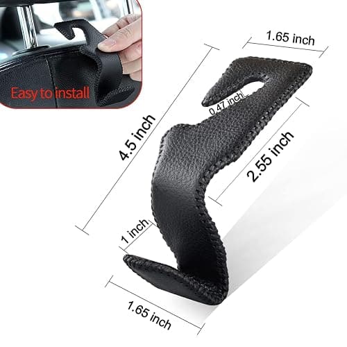 Car Hooks Universal Car Vehicle Back Seat Headrest Hanger Holder Hook Microfiber Leather & Stainless Steel for Bag Purse Cloth Drink Grocery (Black) - Black thumbnail 2