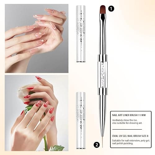 1Pcs Dual Ended Hard Gel Nail Brushes for Builder Gel&Polygel,Salon-Grade Nail Art Design Tools,Nail Brush Professional Nail Art(Rhinestone Handle) thumbnail 3