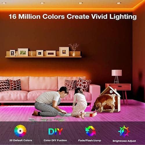 VOLIVO LED Strip Lights 50 FT,Color Changing Led Light Strips Kit with 44 Keys IR Remote Control, Lighting for Bedroom, Room, Home Decoration thumbnail 5