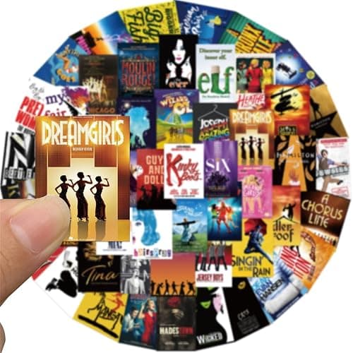 50PCs Broadway Pack Stickers,Classic Musical Play Sticker, Broadway Musical Vinyl Waterproof Decals for Laptop,Journal,Water Bottle,Wall,Theater,Dorm Deal, Poster Set Stickers for Kids,Teens,Girls thumbnail 6