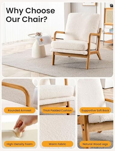 Mixcous Mid Century Modern Accent Chairs for Living Room, 23” Wide Comfy Chair for Bedroom, Small Cozy Sherpa Reading Chairs for Adults, 108° Lounge Arm Chair with Detachable Cover, 5.5" Foam Cushion thumbnail 8