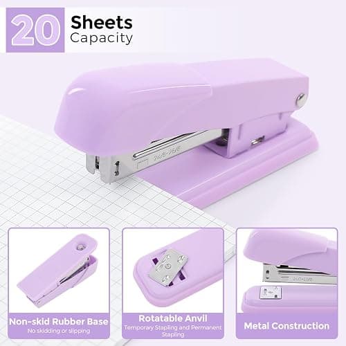 SKYDUE Purple Office Supplies Set, Purple Office Desk Accessories 10PCS, Pencil Holder for Desk, Stapler, Tape Dispenser, Scissors, Ruler, Binder/Paper Clips and 1000pcs Staples,Desk Supplies Set thumbnail 9