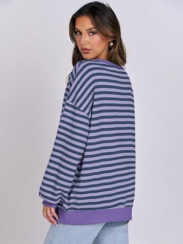 ANRABESS Women Striped Sweatshirts Oversized Crewneck Long Sleeve Shirts Y2K Pullover Top 2025 Fall Outfits Fashion Clothes thumbnail 5