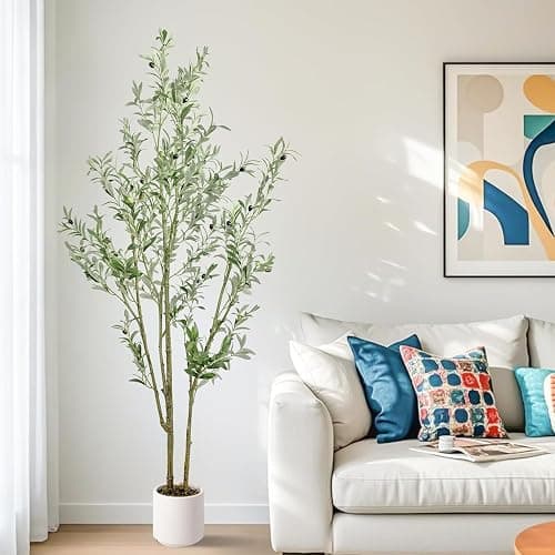 MCTYBB Olive Trees Artificial Indoor,Fake Olive Tree 6FT Tall 1Pack with White Planter, Faux Silk Olive Tree with Natural Wood Trunk and Realistic Leaves Artificial Tree for Home Office Decor thumbnail 7