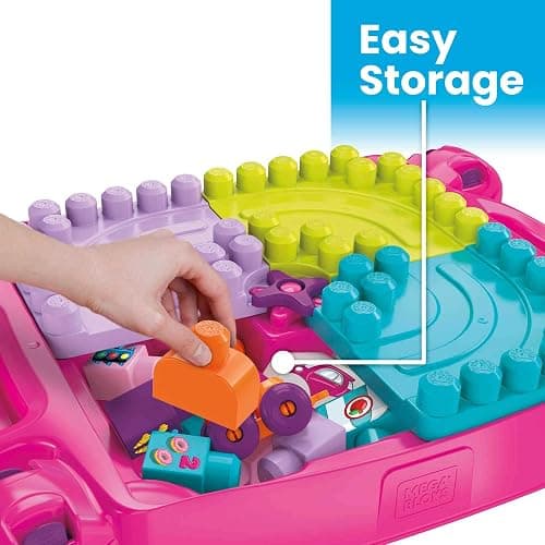 MEGA BLOKS First Builders Toddler Blocks Toy, Build ‘n Learn Portable Activity Table with 30 Pieces and Built-In Storage, Pink, Kids Ages 1+ Years (Amazon Exclusive) thumbnail 4