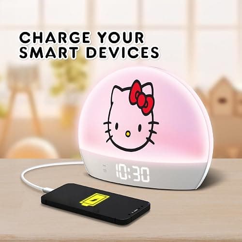 Hello Kitty Sunrise Alarm Clock - Multicolor Lights, USB Charging, LED Display, and Snooze Function thumbnail 4