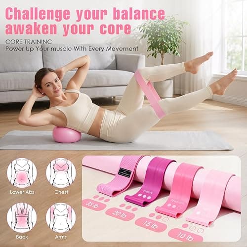 Pilates Kit for Home Workouts, Pilates Equipment Home Pilates Essentials Kit for Women with Pilates Ring and Ball Set, Socks, ankle resistance bands with cuffs, Resistance Band and Massage ball thumbnail 3