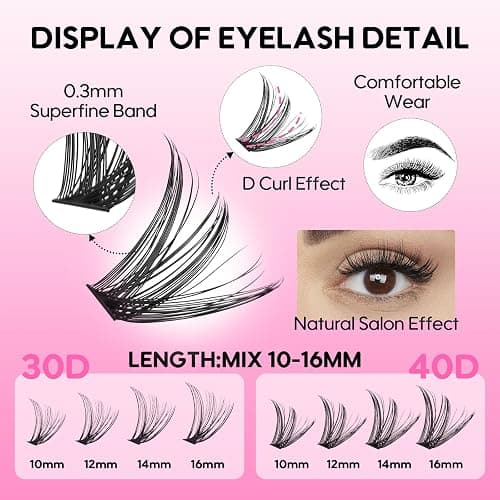 Azenlo Lash Clusters Kit, 240pcs DIY Lash Extensions Kit, 30D+40D Thin Band Lash Clusters, 10-16mm Soft Natural Volume Lashes for Beginners thumbnail 4