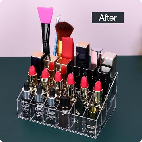 MOSIKER Lipstick Organizer,Small Clear Plastic Compact Lip Gloss Chapstick Perfume Sample Mascara Holder with 24 Slots thumbnail 4