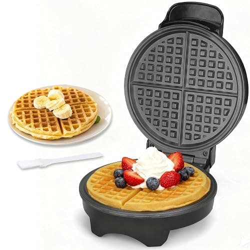 FineMade 7 Inches Round Classic Waffle Maker Machine, Mini Waffle Maker, Non-stick Waffle Irons, Thin Waffle Maker Crispy, Black - Image 1
