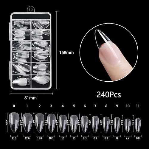 Jaimela 240 Pcs Acrylic Nail Tips, French Acrylic Style Fake Clear Nails Tips, Nail Extension Tips, Artificial Fake Nails With Box, for Nail Salons and DIY Nail Art, 12 Sizes thumbnail 2