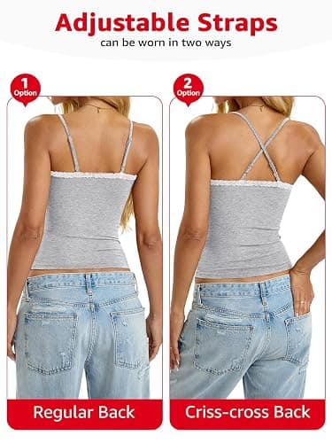 EasyGala Womens Lace Camisole Cotton Scoop Neck Top Sexy Y2K Summer Clothes | 92% Cotton, Adjustable Strap, Backless, Spaghetti Strap, Fitted, Regular Length, Going Out, Casual, Vacation, Daily Outfits thumbnail 3