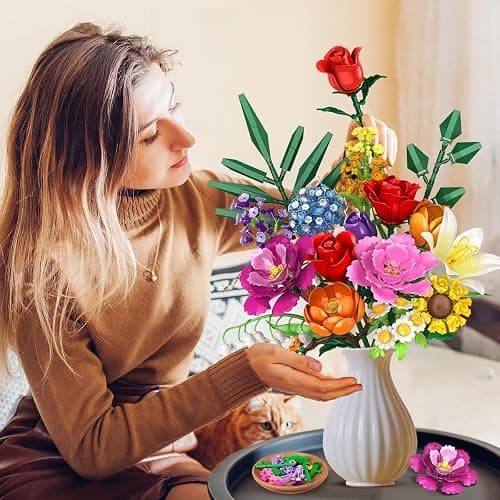 CUBIMANA Flower Bouquet Building Set, 1043 PCS Bouquet Botanicals Collection Gift for Valentine's Day for Her and Him, 15 Artificial Flowers Building Blocks Home Plant Decor for Adults Women Birthday thumbnail 2